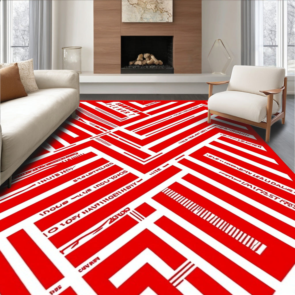 Vibrant Red Geometric Labyrinth Rug