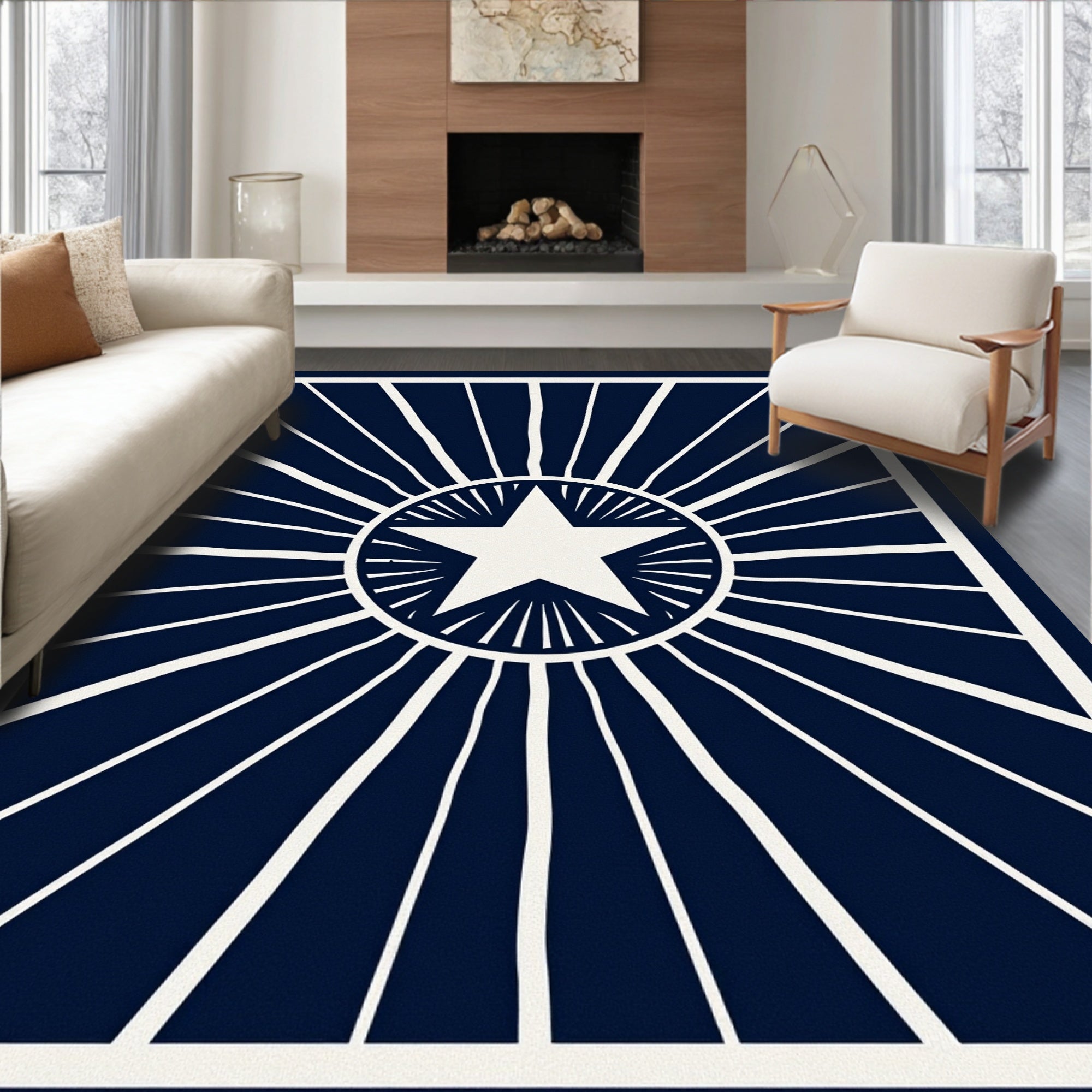 Navy White Radiant Star Burst Rug