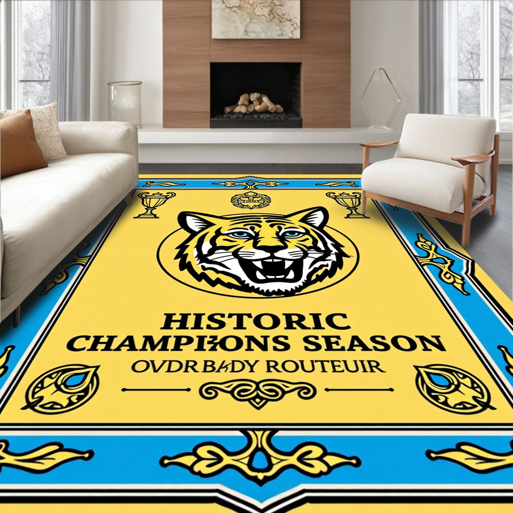 Bold Yellow Tiger Trophy Emblem Rug