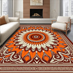 Warm Orange Floral Mandala Rug
