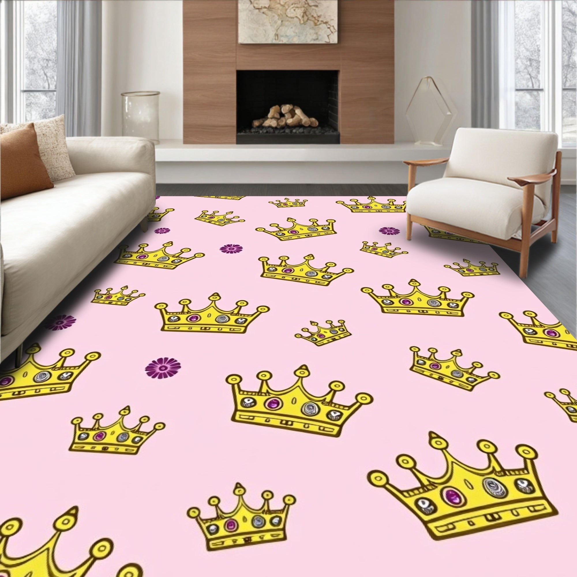 Golden Crown Pink Floral Repeat Rug