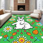 Whimsical White Bunny Garden Eggs Rug