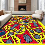 Bold Red Yellow Abstract Figure Collage Rug