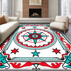 Red Turquoise Starburst Medallion Border Rug