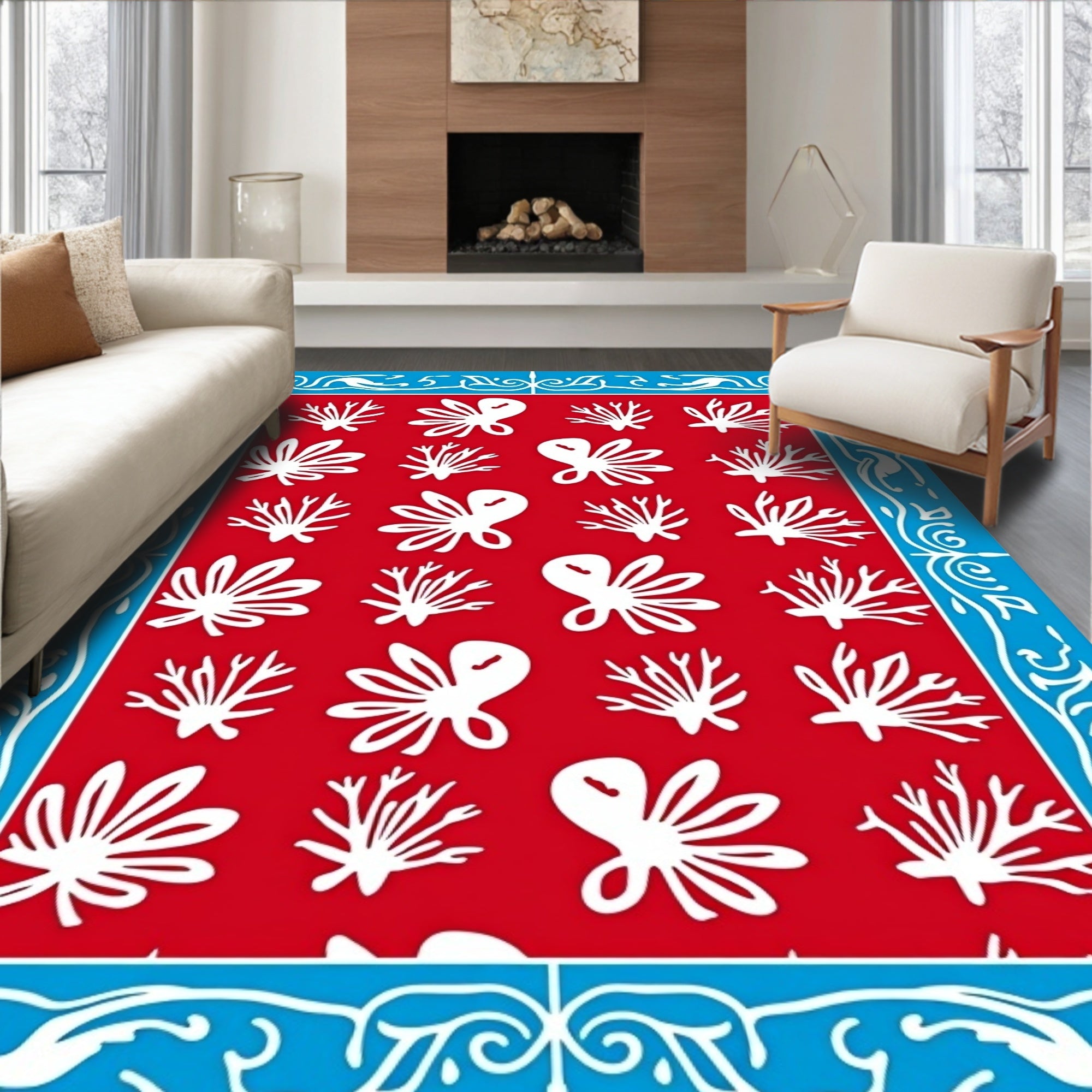 Crimson Coral Bordered Repeat Rug
