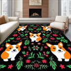 Whimsical Corgi Floral Garland Repeating Art Rug