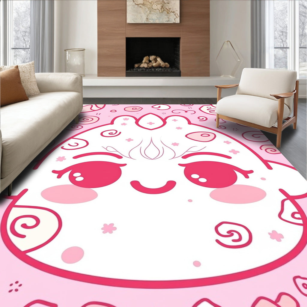 Cute Pink Kawaii Swirls Character Rug