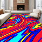 Vibrant Red Blue Yellow Swirls Rug