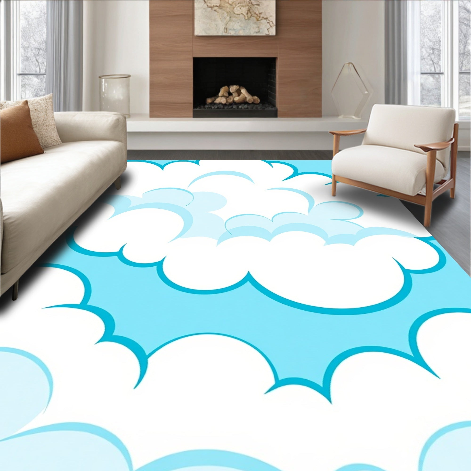 Stylized Blue Sky Cloudscape Rug
