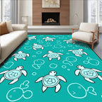 Teal Turtle Bubble Aquatic Life Rug