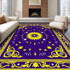 Royal Blue Yellow Sun Starburst Border Rug