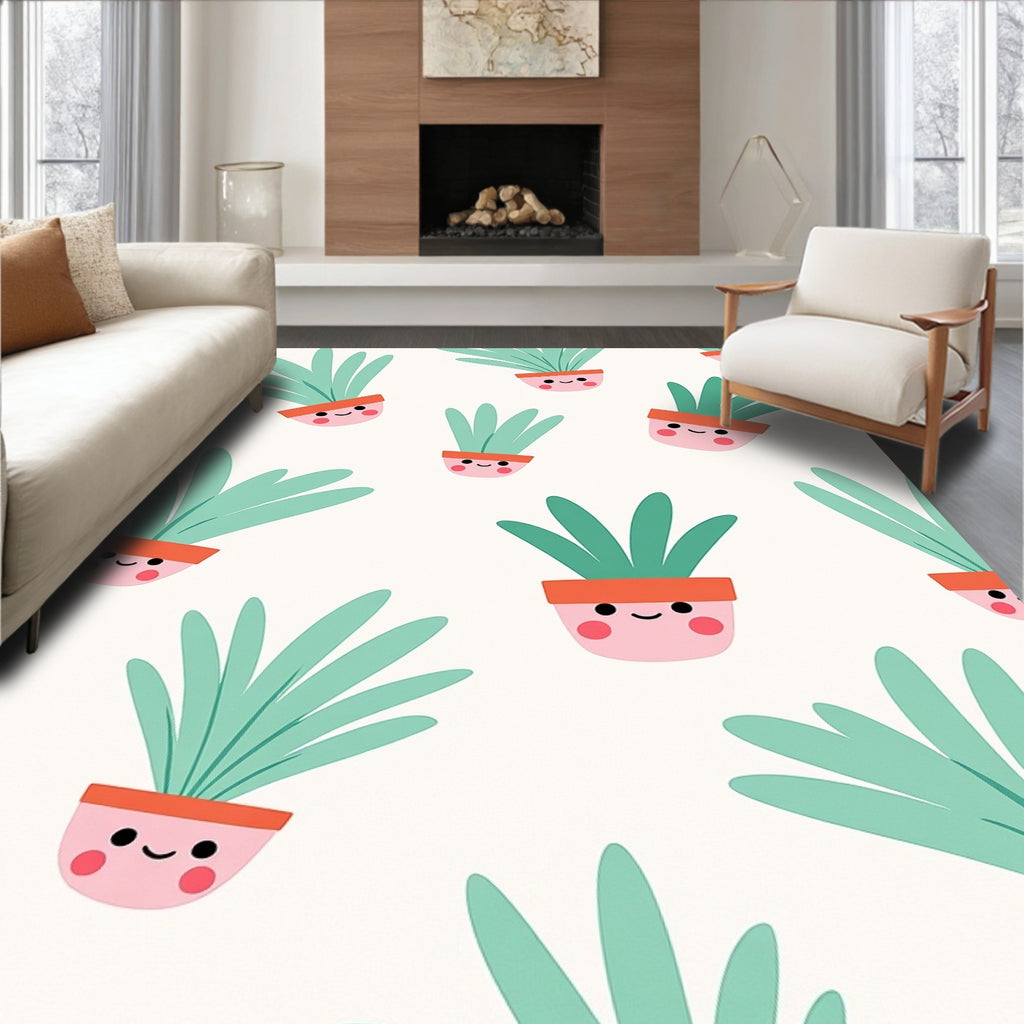 Whimsical Potted Plants Playful Arrangement Rug