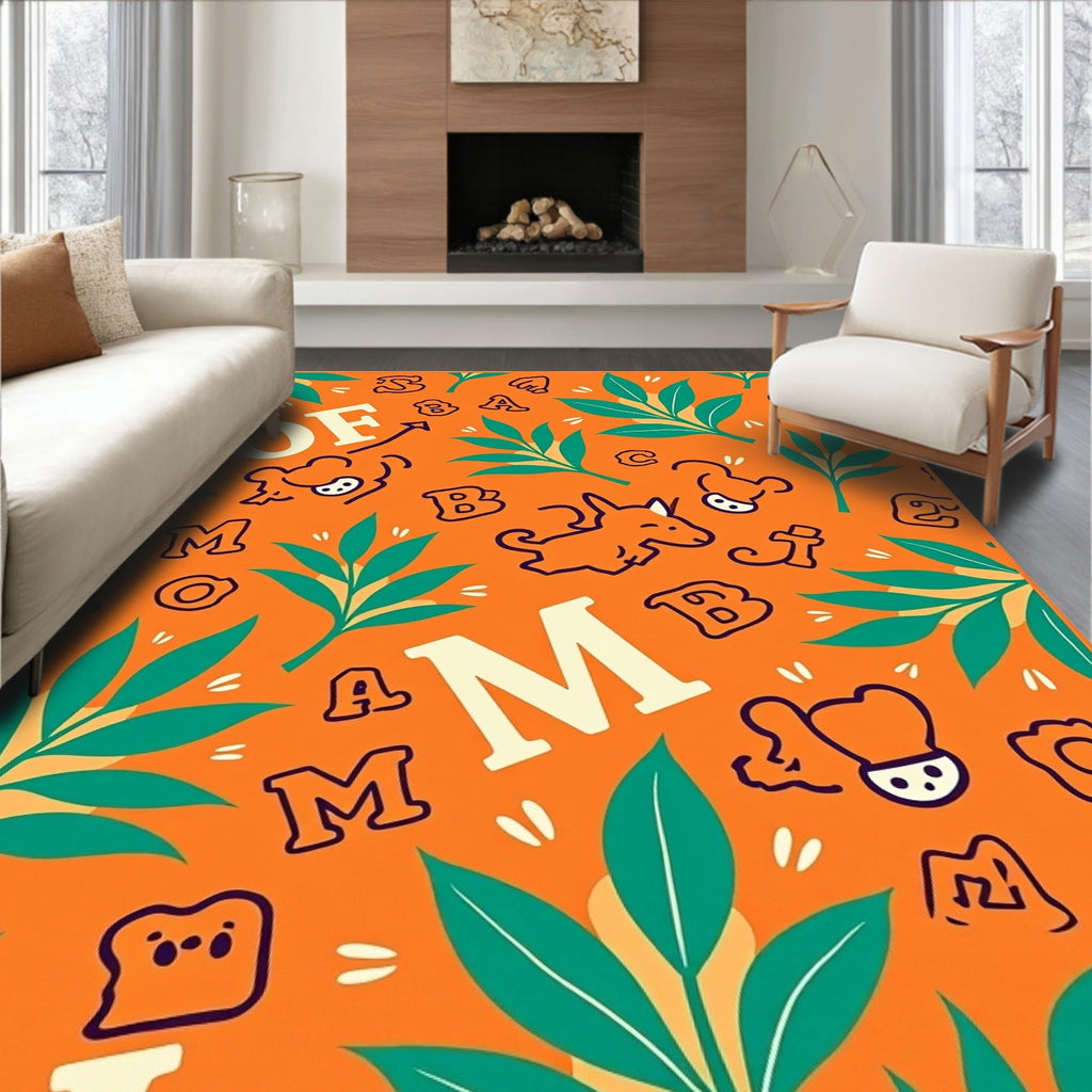 Orange Green Alphabet Animal Grove Rug