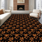 Orange Floral Scrollwork Black Backdrop Rug
