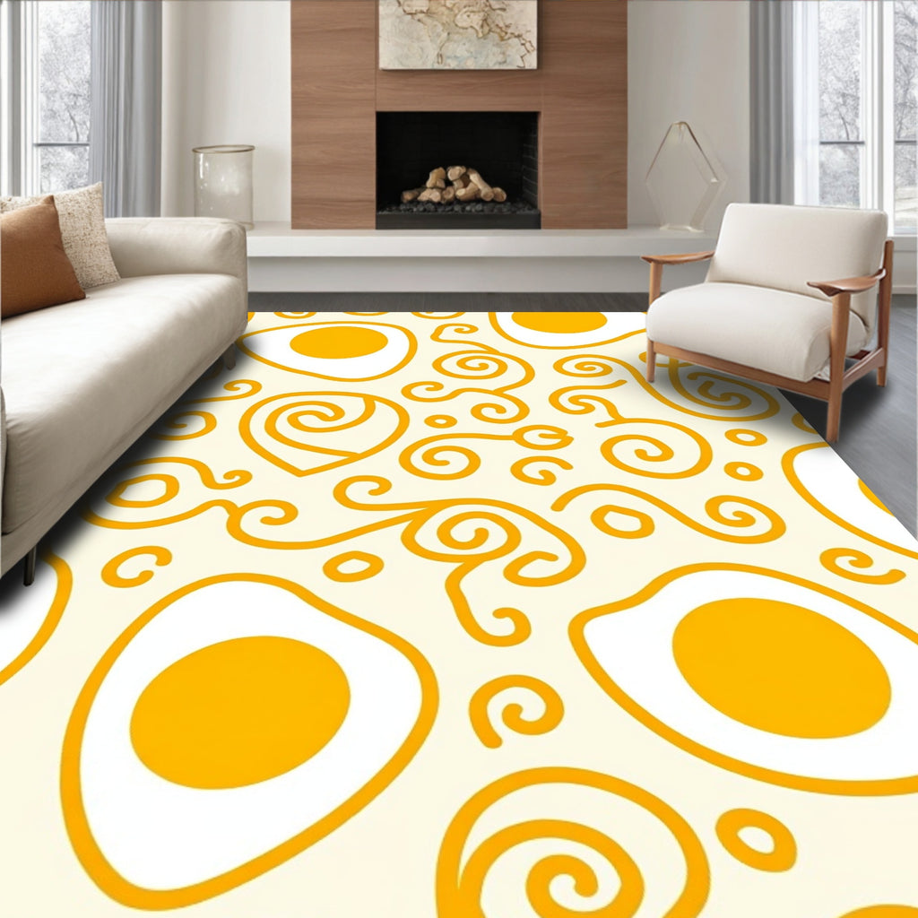 Sunny Yellow Fried Egg Swirls Rug