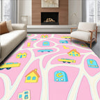 Whimsical Cityscape Houses And Cars Rug