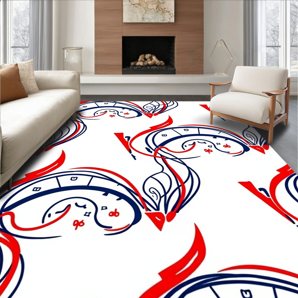 Bold Red Blue Swirls Abstract Rug
