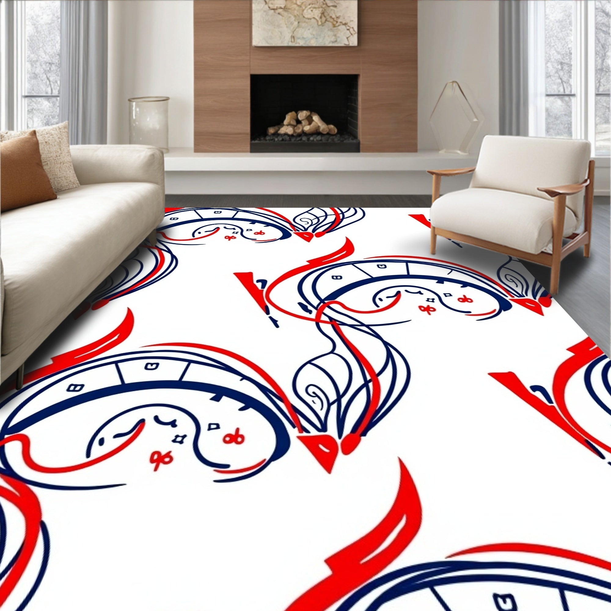 Bold Red Blue Swirls Abstract Rug