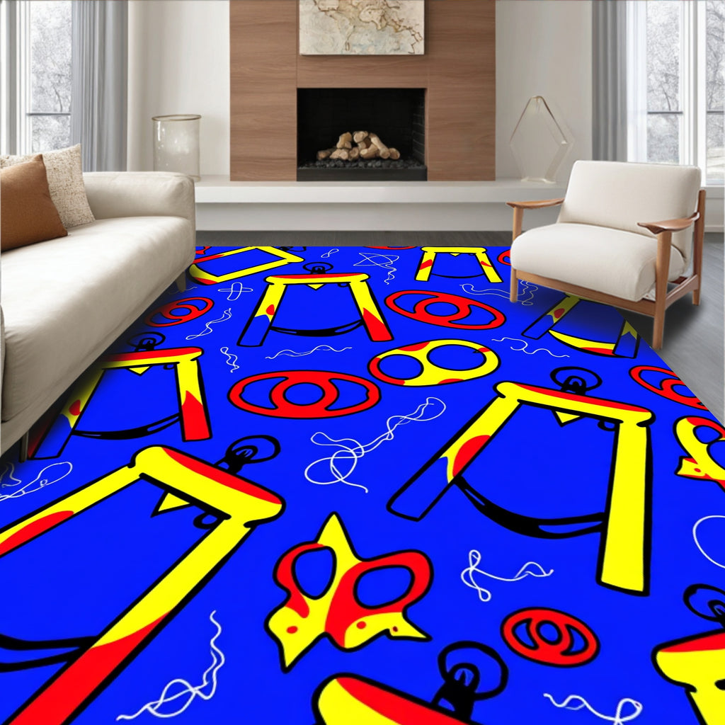 Primary Blue Yellow Red Abstract Shapes Rug