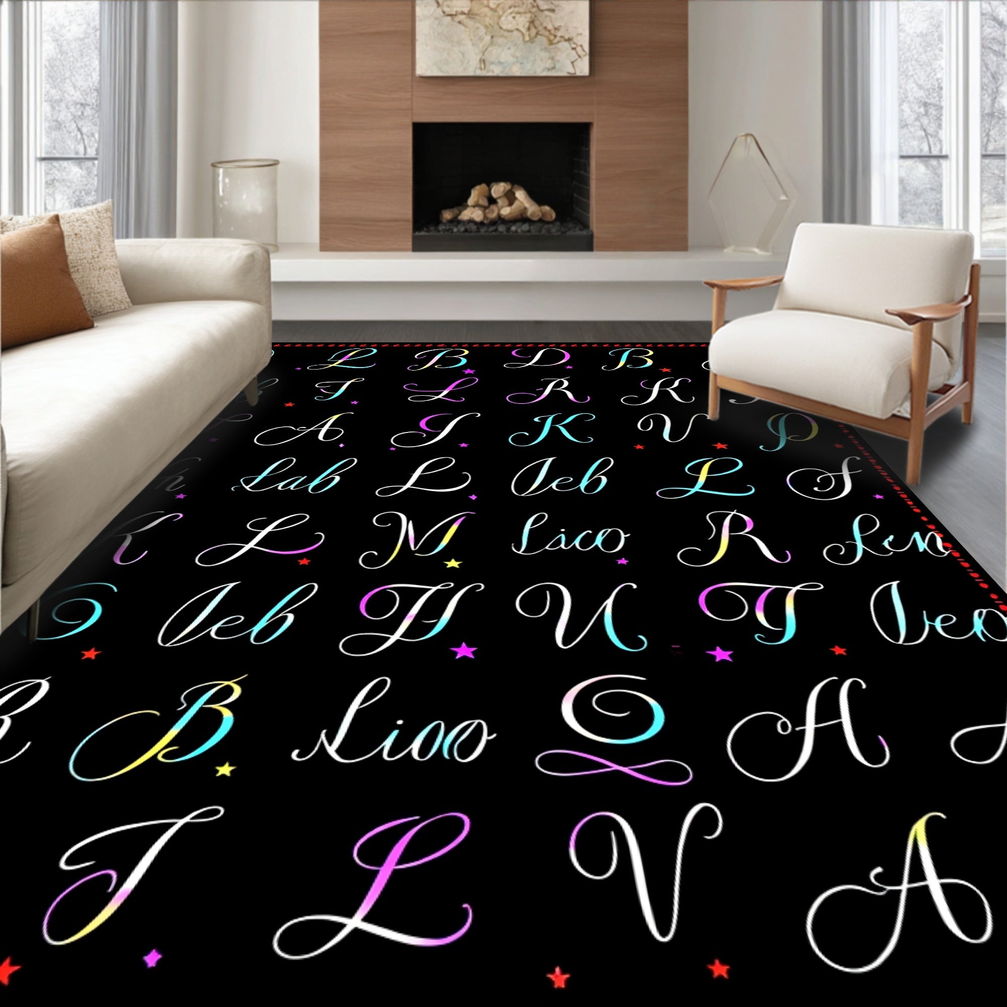 Colorful Calligraphy Alphabet Garden Rug