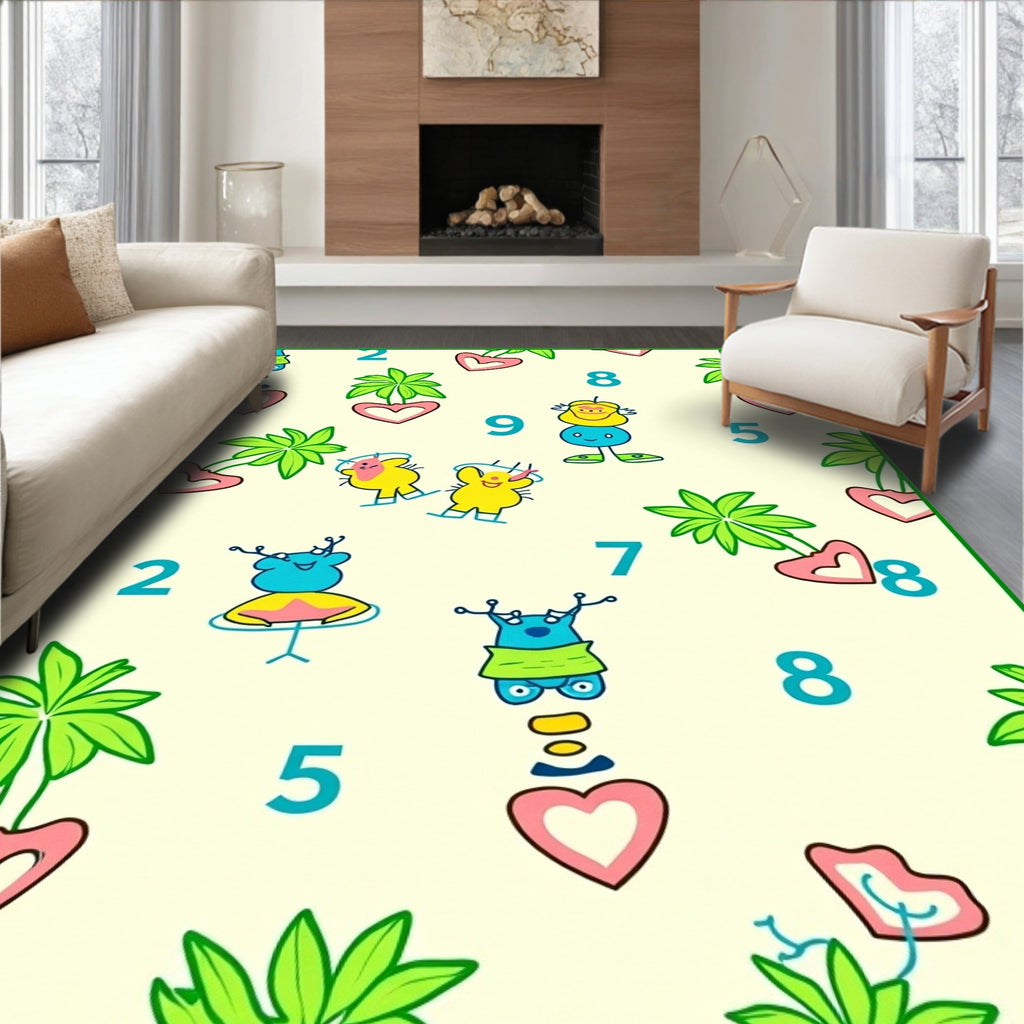 Playful Cartoon Creatures Whimsical Hearts Nature Rug