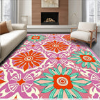 Vibrant Fuchsia Orange Floral Mandala Rug