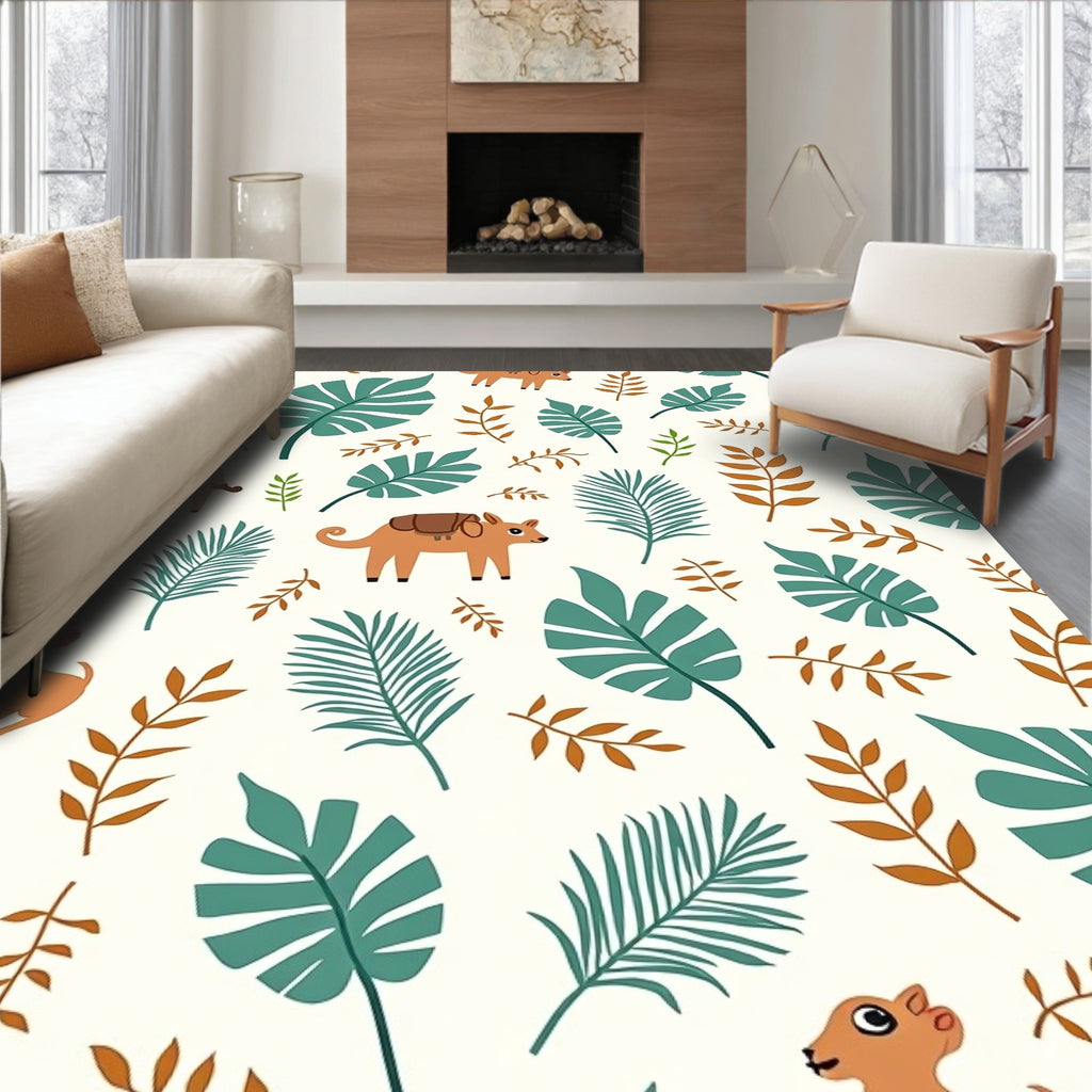 Cute Animals Amongst Teal Foliage Rug