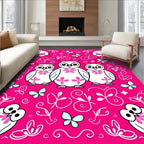 Whimsical Pink Owl Butterfly Gathering Rug