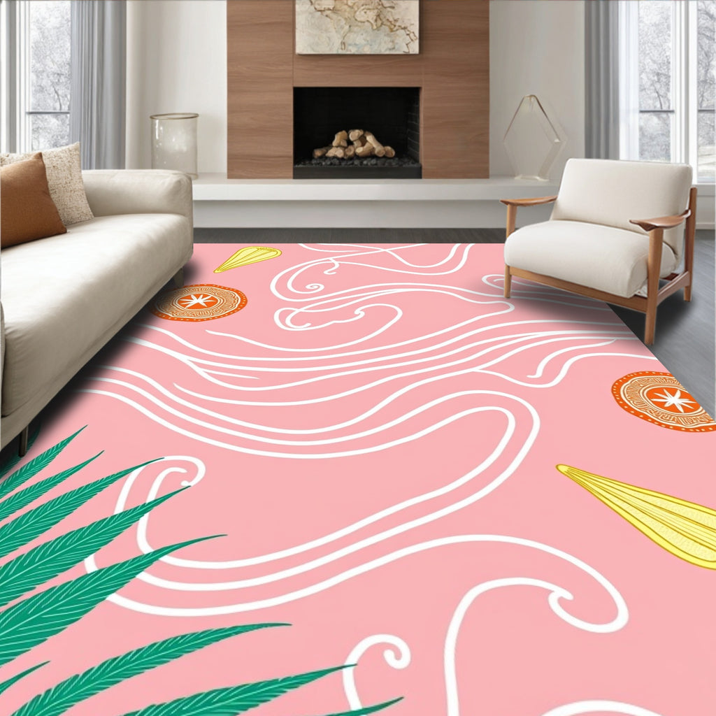 Pink Citrus Wavy Foliage Rug
