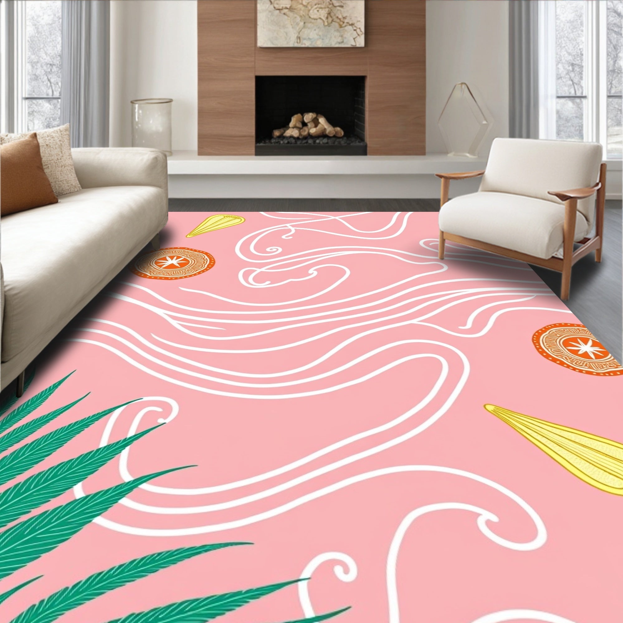 Pink Citrus Wavy Foliage Rug