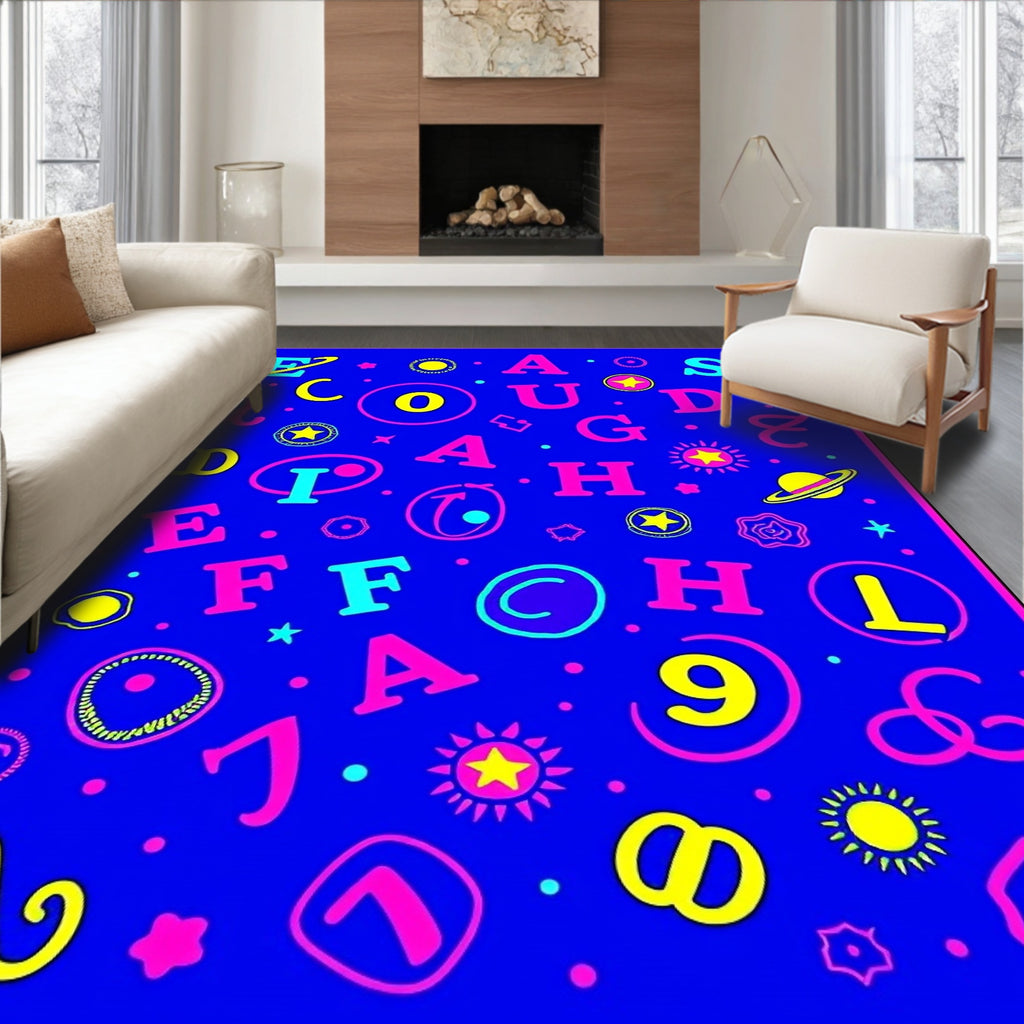 Vibrant Cosmic Alphabet Scatter Rug