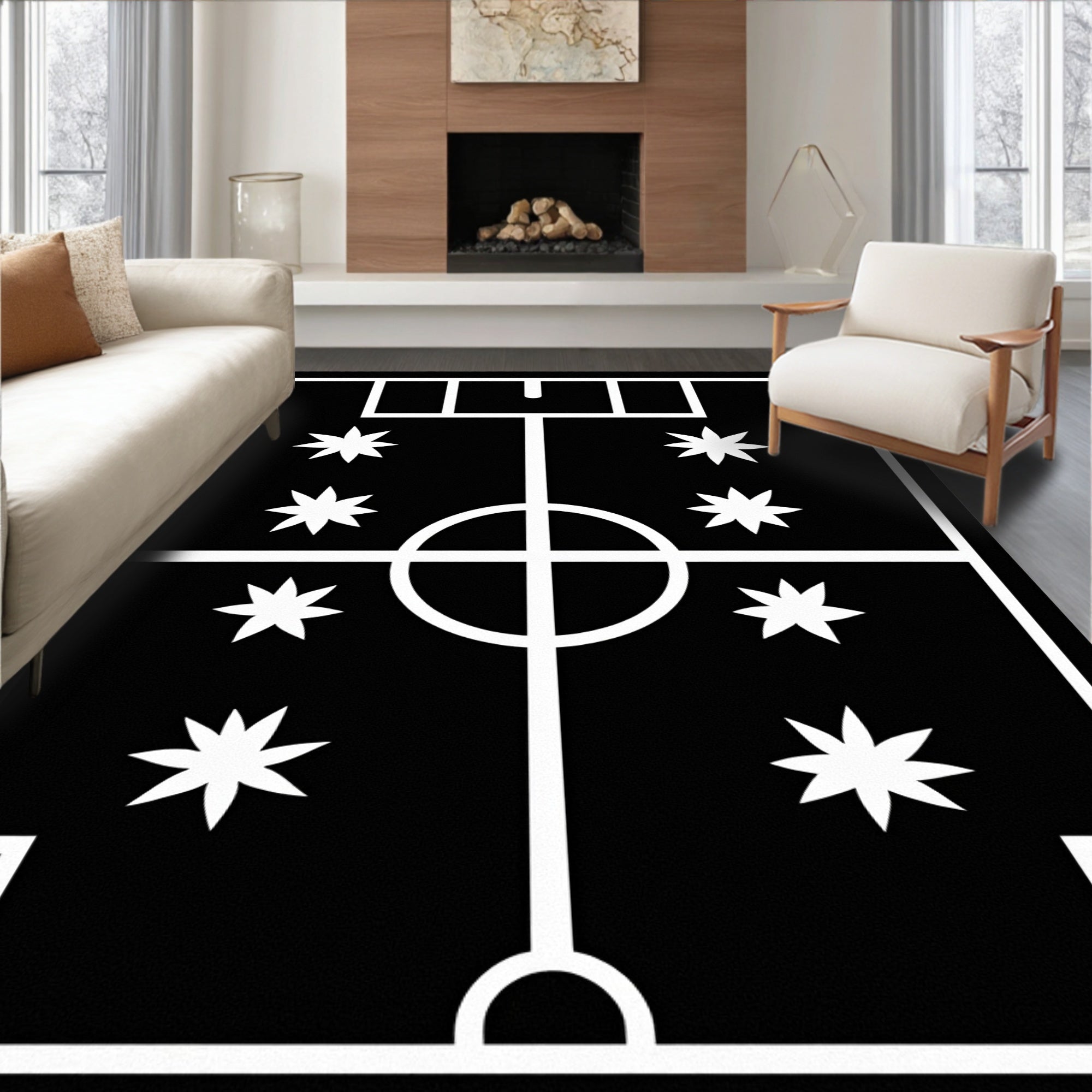 Black White Starry Field Rug