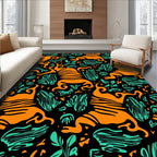 Vibrant Orange Tiger Jungle Foliage Rug