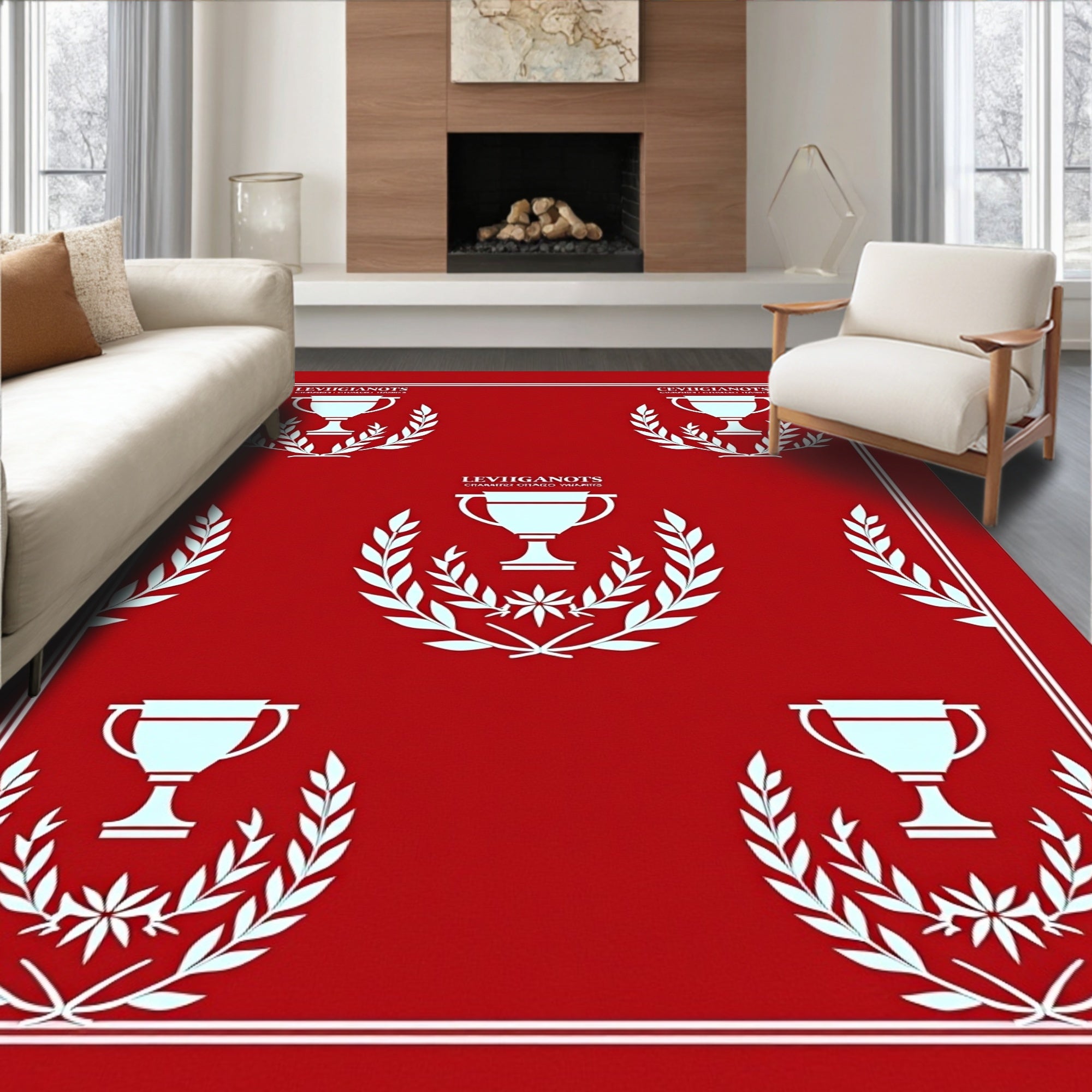 Crimson Laurel Trophy Repeating Rug