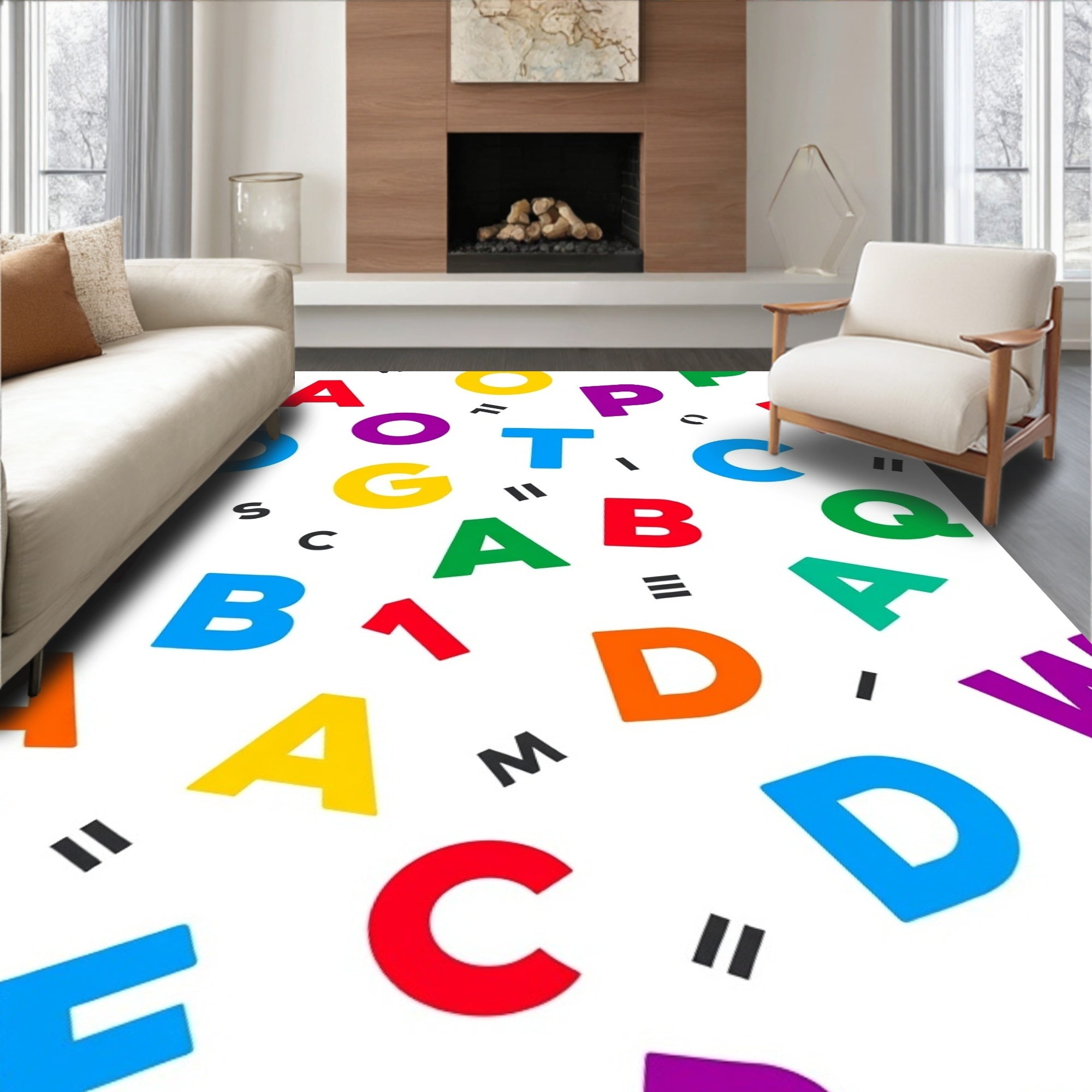 Colorful Alphabet Scattered Art Rug