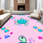 Cute Pink Turquoise Turtle Hearts Rug