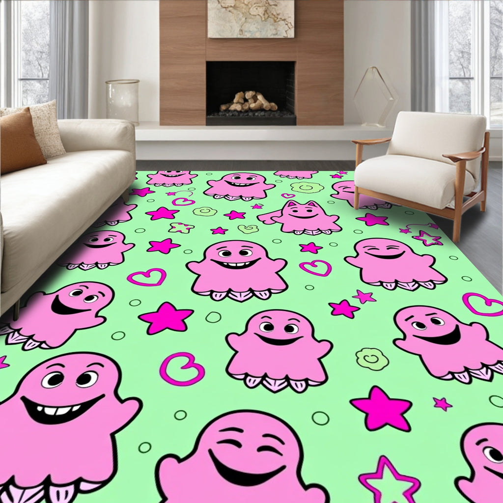 Pink Ghost Halloween Cartoon Rug