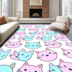 Pink And Teal Kawaii Cat Faces Rug