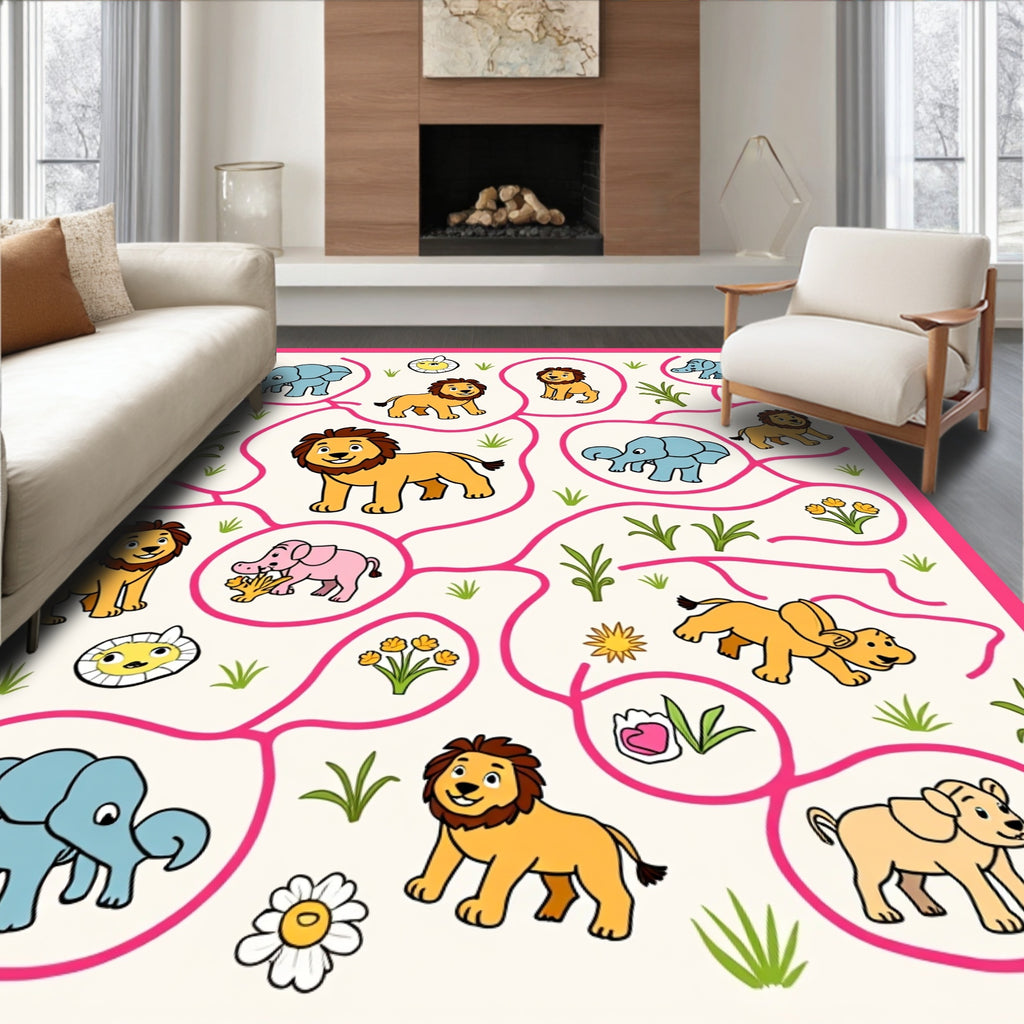 Whimsical Safari Animals Maze Rug