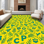Yellow Teal Alphabet Forest Scene Rug