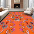 Retro Orange Floral Mandala Statement Rug