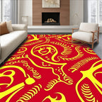 Red Yellow Abstract Organic Swirl Rug