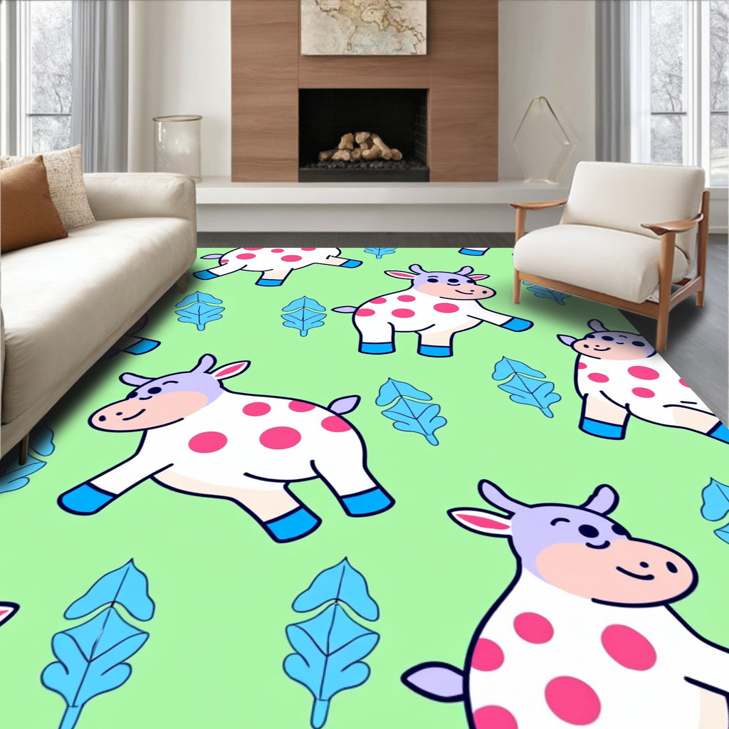 Charming White Polka Dot Farm Animals Rug
