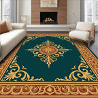 Emerald Gold Filigree Floral Medallion Rug