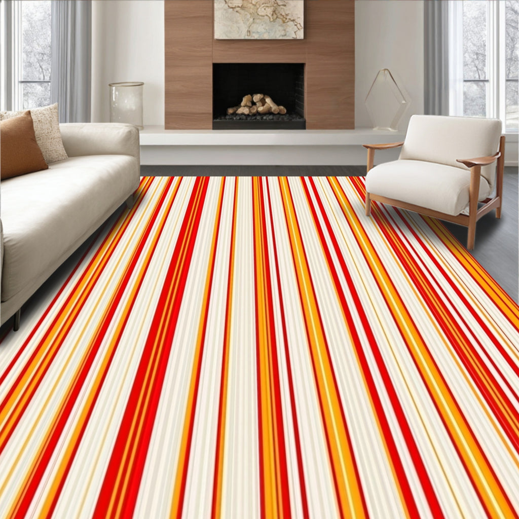 Vibrant Orange Red Stripe Collection Rug