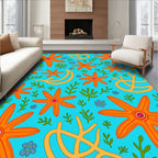 Orange Starfish Coral Blue Ocean Rug