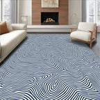 Dark Blue Organic Line Swirl Rug