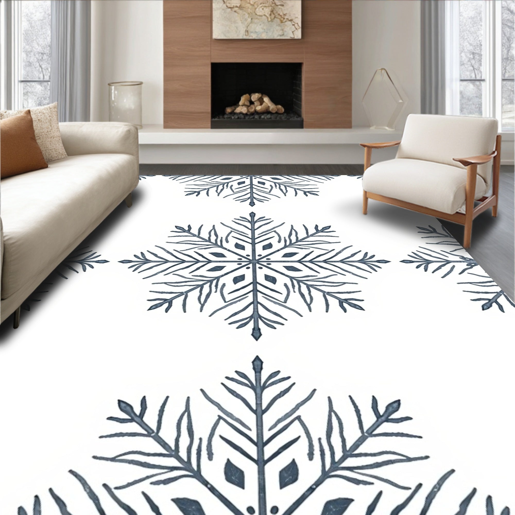 Winter Blue Snowflake Imprint Rug