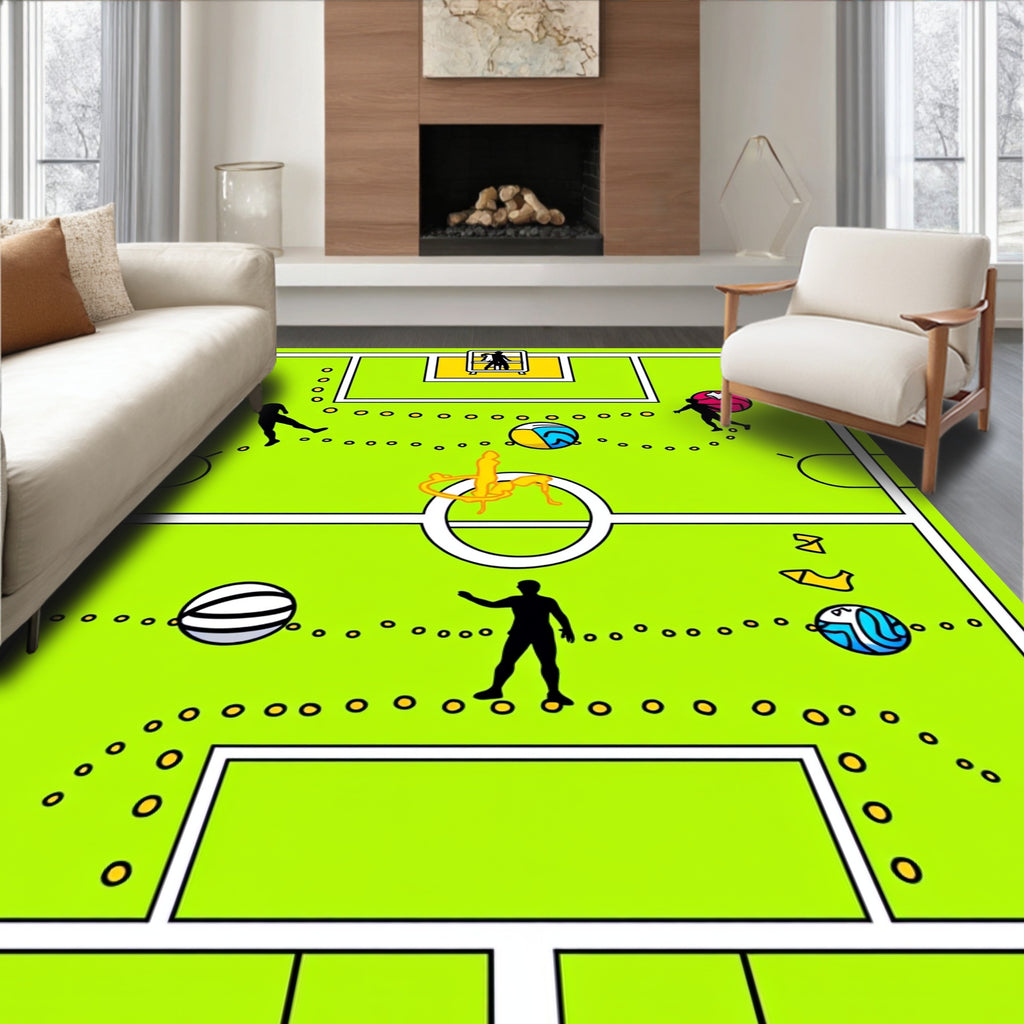 Vivid Green Football Action Players Rug