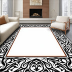 Black White Art Nouveau Scroll Border Rug
